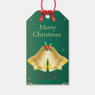 Etiquetas Para Regalos Viejas campanas navideñas y cintas rojas