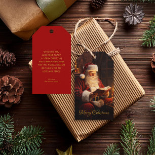 Etiquetas Para Regalos Viejo Santa leyendo un libro