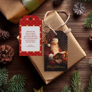 Etiquetas Para Regalos Viejo Santa leyendo un libro