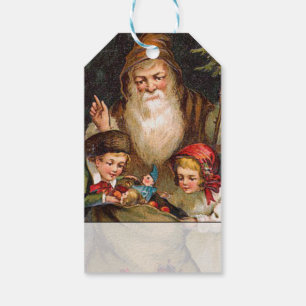 Etiquetas Para Regalos Viejo Woodland Santa con niños y bolsitas de jugue