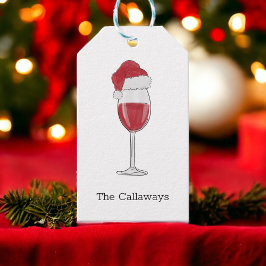 Etiquetas Para Regalos Vino Tinto de Navidad Personalizado con Sombrero d