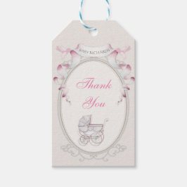 Etiquetas Para Regalos Vintage Carriage Ivory Gingham Pink Birds