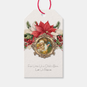 Etiquetas Para Regalos Vintage Christmas, Natividad de Jesus Poinsettias