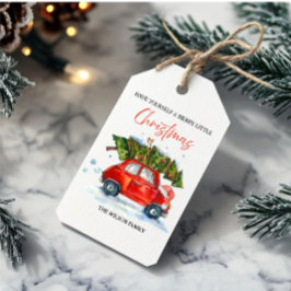 Etiquetas Para Regalos Vintage Christmas Red Car & Tree