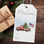 Etiquetas Para Regalos Vintage Christmas Red Truck Bandera Patriótica de<br><div class="desc">Vintage Red Truck Navidades Cards celebra las vacaciones con encanto patriótico. Difunde alegría y alegría festiva esta temporada navideña con nuestras tarjetas de Navidades de camiones rojos. Capturando perfectamente el espíritu de un bello y rústico paisaje invernal, estas tarjetas cuentan con un encantador camión rojo adornado con un árbol de...</div>