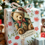 Etiquetas Para Regalos Vintage Christmas Teddy Oso personalizado<br><div class="desc">Vintage Christmas Teddy bear,  añadir nombre</div>