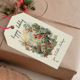 Etiquetas Para Regalos Vintage Christmas Winter Woodland Bird Name