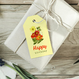 Etiquetas Para Regalos Vintage Dahlia Floral Amarillo Naranja Cumpleaños