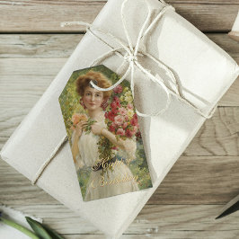 Etiquetas Para Regalos Vintage Emile Vernon Mujer Floral Feliz cumpleaños