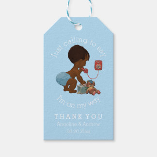 Etiquetas Para Regalos Vintage Ethnic Boy on Phone Baby Shower Gracias