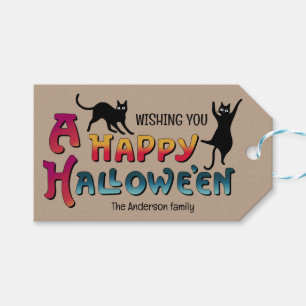 Etiquetas Para Regalos Vintage Halloween Gatos negros muy emocionados CC1