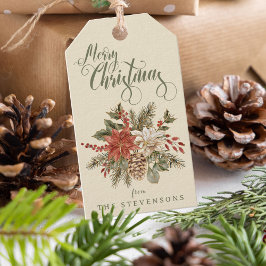 Etiquetas Para Regalos Vintage Merry Christmas Poinsettia