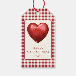 Etiquetas Para Regalos Vintage Rojo y Gingham de Crema con Corazón