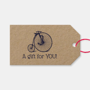 Etiquetas Para Regalos Vintage Velocipede Penny Farthing Bicicleta Blu