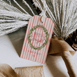 Etiquetas Para Regalos Vintage Watercolor Red Stripes Navidades Wreath