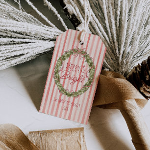 Etiquetas Para Regalos Vintage Watercolor Red Stripes Navidades Wreath