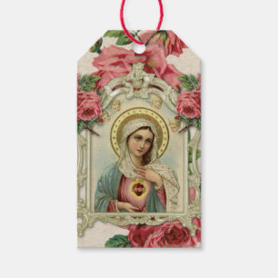Etiquetas Para Regalos Virgen religiosa María Inmaculada Rosas del Coraz