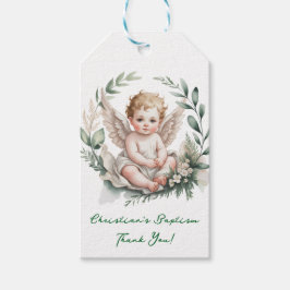 Etiquetas Para Regalos Watercolor Angel Wings Baptism Green Thank You