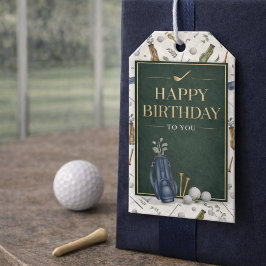 Etiquetas Para Regalos Watercolor Blue Green Golf Pattern Happy Birthday