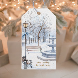 Etiquetas Para Regalos Watercolor Blue Winter Park Scene Happy Holidays