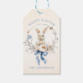 Etiquetas Para Regalos Watercolor Bunny Flowers Blue Bow Spring