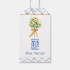 Etiquetas Para Regalos Watercolor Chinoiserie Naranja Tree Topiary