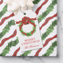 Watercolor Christmas Red & Green Bow Wreath