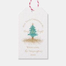 Etiquetas Para Regalos Watercolor Christmas Tree, "Merry & Bright"