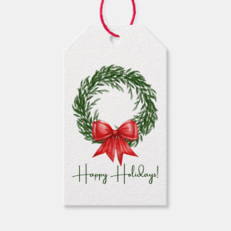 Etiquetas Para Regalos Watercolor Christmas Wreath with Bow Gift Tag 