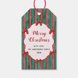 Etiquetas Para Regalos Watercolor Hand Drawn Red Bows Stripes Christmas