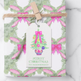 Etiquetas Para Regalos Watercolor Hot Pink Bow Ginger Jar Christmas Gift