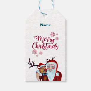 Etiquetas Para Regalos Watercolor Laughing Santa Claus Rudolf Smiling