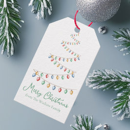 Etiquetas Para Regalos Watercolor Merry Christmas Lights Tree Moderne