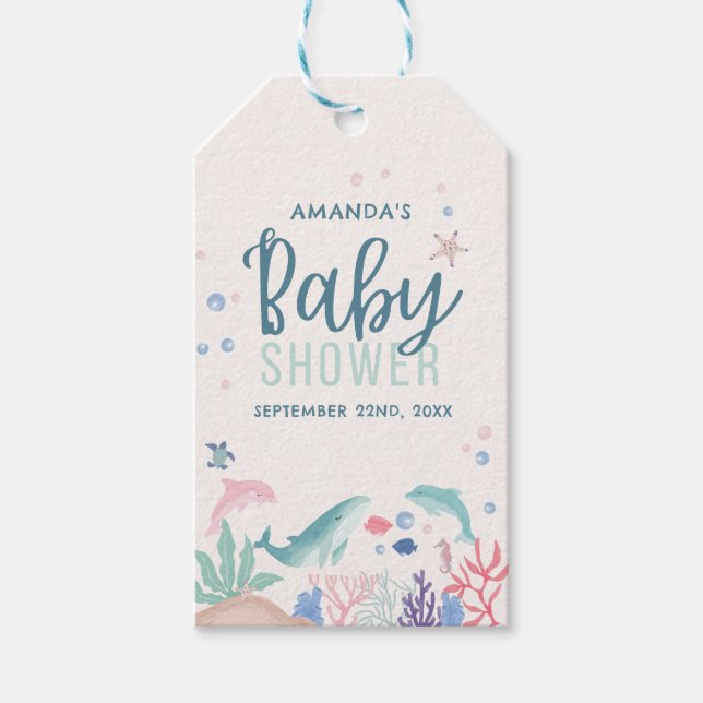 Etiquetas Para Regalos Watercolor moderno bajo el mar Baby Shower (Anverso)