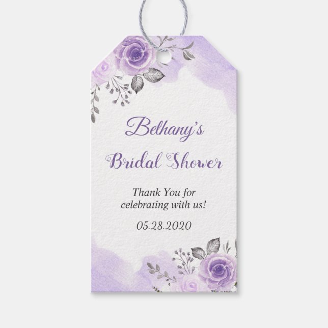 Etiquetas Para Regalos Watercolor Pastel Morado Floral Bridal Shower Gift (Anverso)