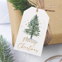 Watercolor Pine Christmas Tree Gold