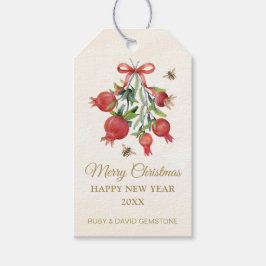 Etiquetas Para Regalos Watercolor Pomegranate Red Bow Christmas Holiday