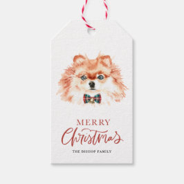 Etiquetas Para Regalos Watercolor Pomeranian Bow Tie Merry Navidad