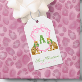 Etiquetas Para Regalos Watercolor Preppy Christmas Leopard Monogram Crest