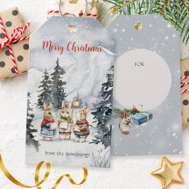 Etiquetas Para Regalos Watercolor Rabbit Carolers Cottagecore Holiday