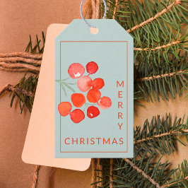 Etiquetas Para Regalos Watercolor Red Berries Feliz Navidad Blue Mint