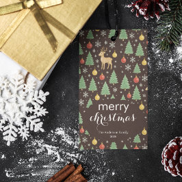 Etiquetas Para Regalos Watercolor Reindeer & Christmas Tree - 