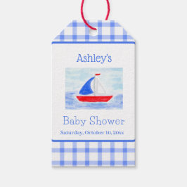 Etiquetas Para Regalos Watercolor Sailboat Blue Check Baby Shower