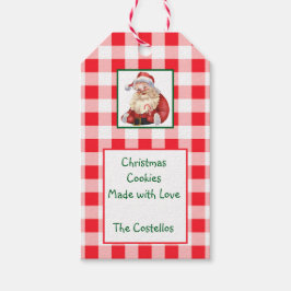 Etiquetas Para Regalos Watercolor Santa Red Check Christmas COOKIES