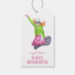 Etiquetas Para Regalos Watercolor Snowboarding Personalizada