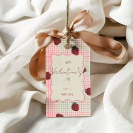 Etiquetas Para Regalos Watercolor Strawberries on Pink Grid- Valentine