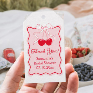 Etiquetas Para Regalos Wavy Red Pink Cherry Bow Bridal Shower Favor