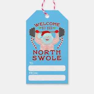 Etiquetas Para Regalos Weightlifter divertido de Papá Noel Swole del
