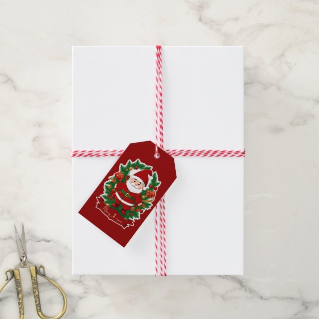 Etiquetas Para Regalos Weihnachtsmann mit Tannenzweigen -  (Con cuerda)
