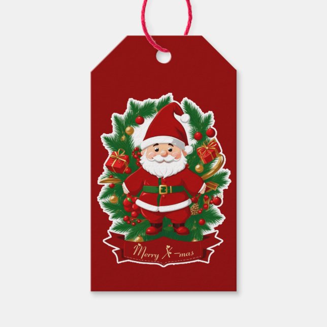 Etiquetas Para Regalos Weihnachtsmann mit Tannenzweigen -  (Anverso)